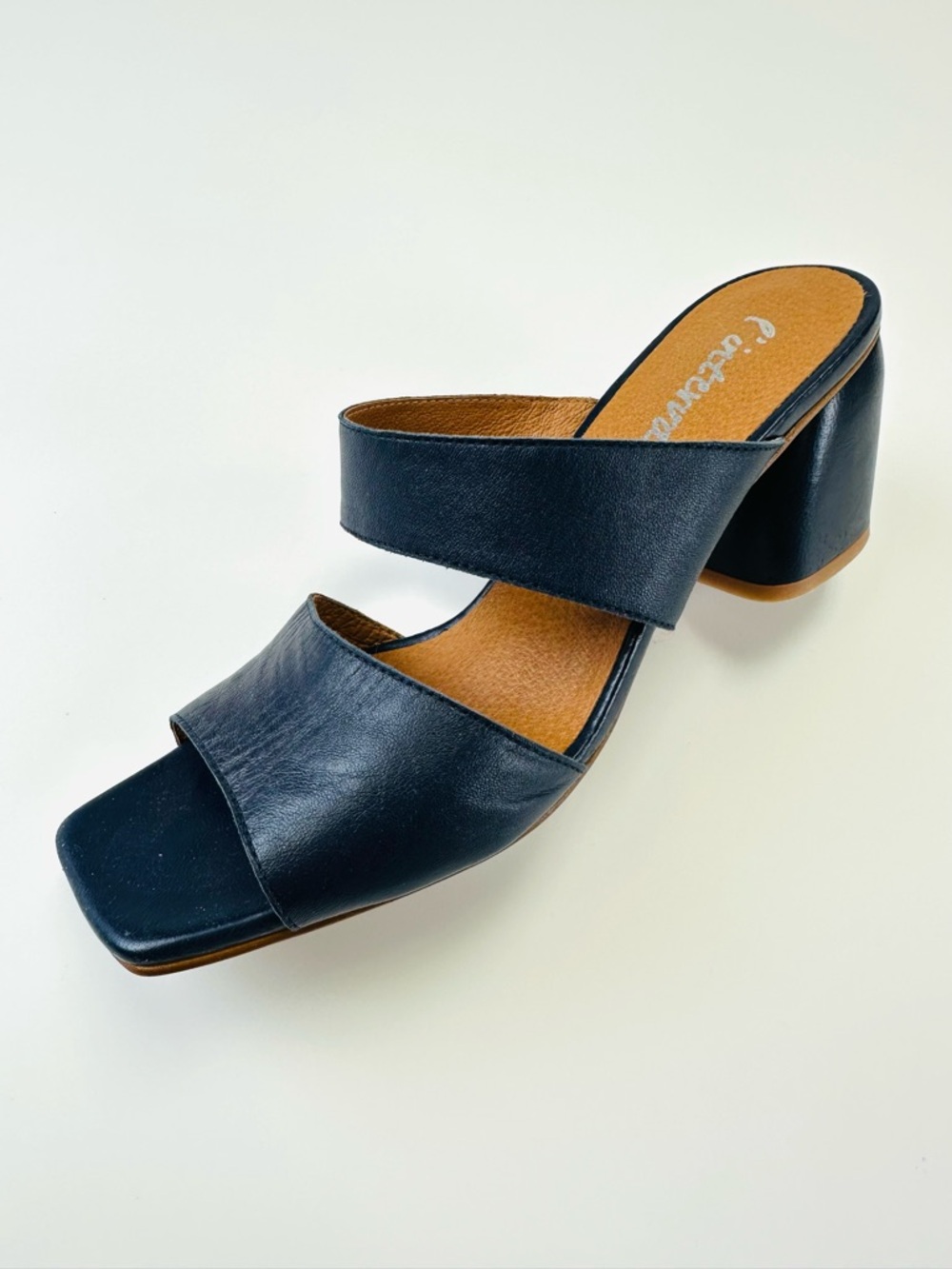 Lintervalle navy leather square toe mule sandals 9.5 Womens Size 41 slip on